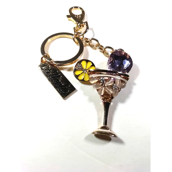 Atlanta Martini Glass Rhinestone Rose Gold Tone Bling Keychain - Picture 4 of 6